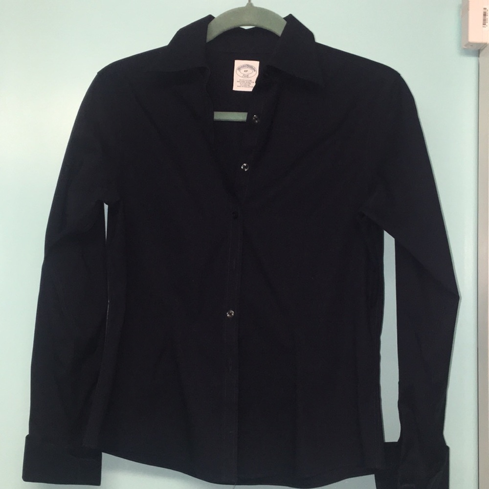 Brooks Brothers Petite Navy Blouse No Iron Sz 4p